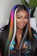 Bright Rainbow Colored Wig Glueless HD Lace Front Straight Highlights - Image 3