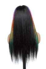 Bright Rainbow Colored Wig Glueless HD Lace Front Straight Highlights - Image 7