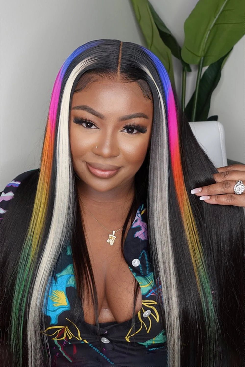 bright-rainbow-colored-wig-2.jpg Bright Rainbow Colored Wig Glueless HD Lace Front Straight Highlights - Image 1