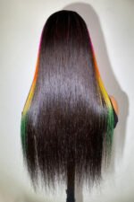 Bright Rainbow Colored Wig Glueless HD Lace Front Straight Highlights - Image 6