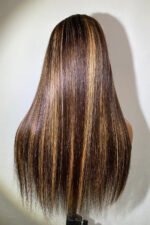 13x6 Glueless Hd Lace Brown Wig with Blonde Highlights Bone Straight - Image 5