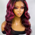 Burgundy Red Skunk Stripe Wig Gluess HD Lace Frontal Body Wave