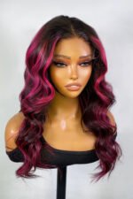 Burgundy Red Skunk Stripe Wig Gluess HD Lace Frontal Body Wave