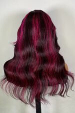Burgundy Red Skunk Stripe Wig Gluess HD Lace Frontal Body Wave - Image 3