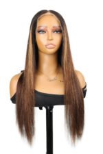 Dark Roots Brown Ombre With Blonde Highlights 13x6 HD Straight Wig