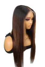 Dark Roots Brown Ombre With Blonde Highlights 13x6 HD Straight Wig - Image 2