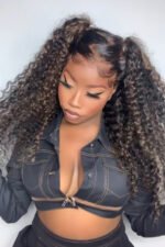 Jerry Curl Black Wig with Brown Highlights Glueless Hd Lace Frontal - Image 5