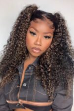 Jerry Curl Black Wig with Brown Highlights Glueless Hd Lace Frontal - Image 4