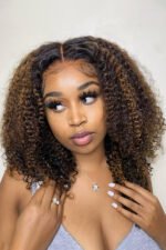 Jerry Curl Black Wig with Brown Highlights Glueless Hd Lace Frontal - Image 2