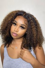 Jerry Curl Black Wig with Brown Highlights Glueless Hd Lace Frontal - Image 3