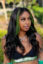 Green Skunk Stripe Wig Glueless HD Lace Frontal Human Hair Body Wave - Image 4