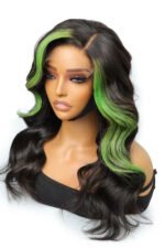 Green Skunk Stripe Wig Glueless HD Lace Frontal Human Hair Body Wave - Image 3