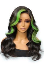 Green Skunk Stripe Wig Glueless HD Lace Frontal Human Hair Body Wave - Image 2