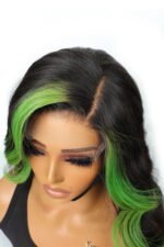 Green Skunk Stripe Wig Glueless HD Lace Frontal Human Hair Body Wave - Image 6