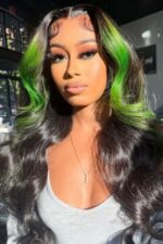 Green Skunk Stripe Wig Glueless HD Lace Frontal Human Hair Body Wave - Image 5