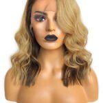 14 Inch Bob Split Ombre Blonde with Dark Roots Wavy 13x4 Wig