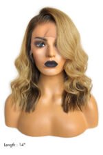 14 Inch Bob Split Ombre Blonde with Dark Roots Wavy 13x4 Wig