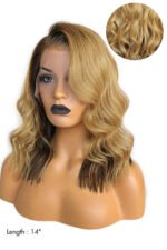 14 Inch Bob Split Ombre Blonde with Dark Roots Wavy 13x4 Wig - Image 2
