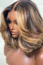 Honey Blonde Bob 13x6 Hd Glueless Shoulder Length Wavy Wig - Image 3