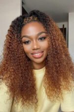 Lace Headband Wig Auburn Brown Deep Curly-LH08 - Image 2