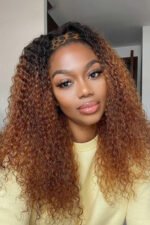 Lace Headband Wig Auburn Brown Deep Curly-LH08