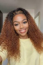 Lace Headband Wig Auburn Brown Deep Curly-LH08 - Image 3