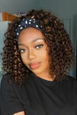 Lace Headband Wig Deep Wave Highlight Brown 12 Inch Bob Human Hair - Image 2