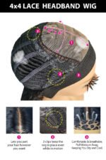 12 Inch Blunt Cut Bob Lace Headband Wig Kinky Straight Black - Image 4