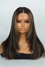 Layered Wolf Cut Black Wig with Brown Highlights Glueless HD Lace