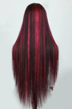 Layered Wolf Cut Burgundy Skunk Stripe Wig Glueless HD Lace Straight - Image 3