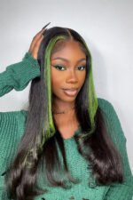 Layered Wolf Cut Green Skunk Stripe Wig Glueless HD Lace Frontal - Image 6