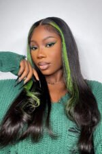 Layered Wolf Cut Green Skunk Stripe Wig Glueless HD Lace Frontal - Image 5