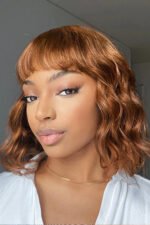 No Glue Lace Top Wigs Big Ocean Wave 12 inch Bob with Bangs - Image 3