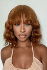 No Glue Lace Top Wigs Big Ocean Wave 12 inch Bob with Bangs