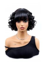 No Glue Lace Top Wigs Big Ocean Wave 12 inch Bob with Bangs - Image 7