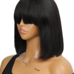 No Glue Top Lace Wigs 10 Inch YaKi Bob Human Hair Straight with Bangs