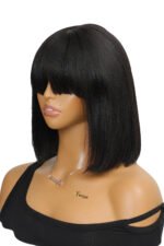 No Glue Top Lace Wigs 10 Inch YaKi Bob Human Hair Straight with Bangs