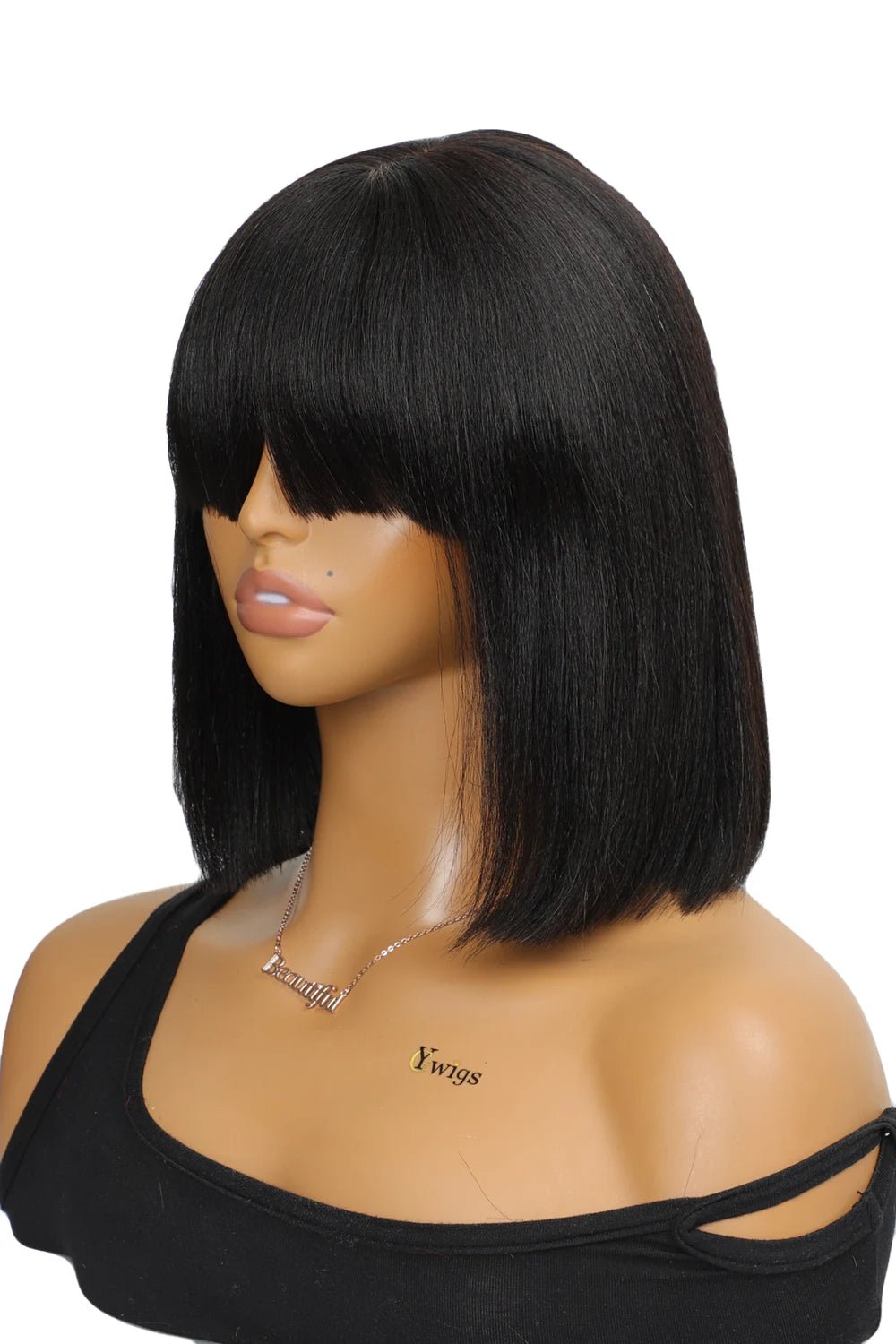 no-glue-top-lace-wigs-10-inch-yaki-bob-human-hair-straight-with-bangs-1.jpg No Glue Top Lace Wigs 10 Inch YaKi Bob Human Hair Straight with Bangs - Image 1