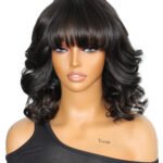 No Glue Wig With Top Lace Soft Wave Bob Virgin Hair with Bangs