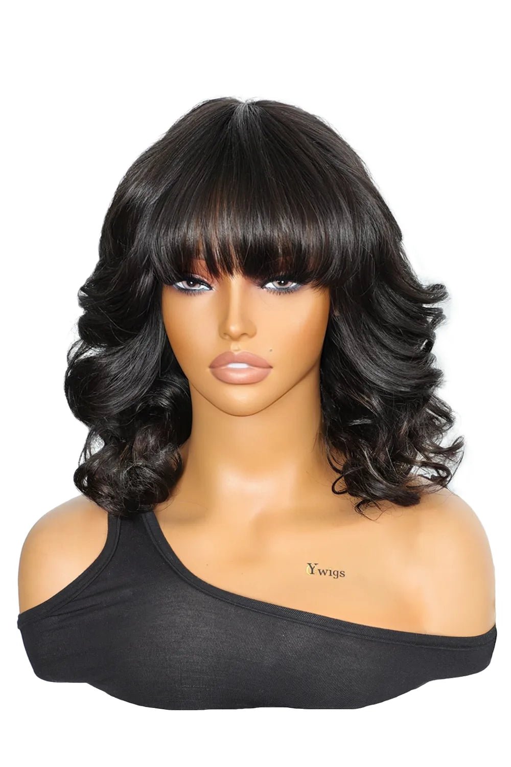 no-glue-wig-with-top-lace-soft-wave-bob-virgin-hair-with-bangs-front-view.jpg No Glue Wig With Top Lace Soft Wave Bob Virgin Hair with Bangs - Image 1