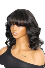 No Glue Wig With Top Lace Soft Wave Bob Virgin Hair with Bangs - Image 2