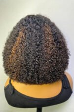 No Glue Wigs With Lace Front Top and Bangs Highlight Brown Curly - Image 5