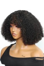 No Glue Wigs With Lace Front Top and Bangs Highlight Brown Curly - Image 2