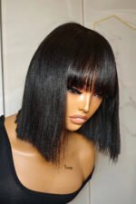 No Glue Top Lace Wigs 10 Inch YaKi Bob Human Hair Straight with Bangs - Image 9