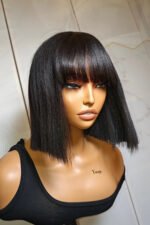 No Glue Top Lace Wigs 10 Inch YaKi Bob Human Hair Straight with Bangs - Image 8