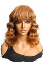 No Glue Lace Top Wigs Big Ocean Wave 12 inch Bob with Bangs - Image 4
