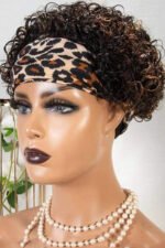 Pixie Cut Curly Bob Highlight Brown Color Headband Wig - Image 5