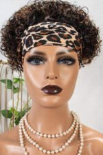 Pixie Cut Curly Bob Highlight Brown Color Headband Wig - Image 4