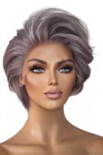Pixie Cut Wig HD Lace Wave Human Hair Brown Pink Gray - Image 3