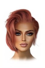 Pixie Cut Wig HD Lace Wave Human Hair Brown Pink Gray - Image 2